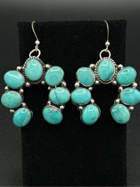Navajo Artisan Geraldine James Turquoise Cluster Dangle Earrings